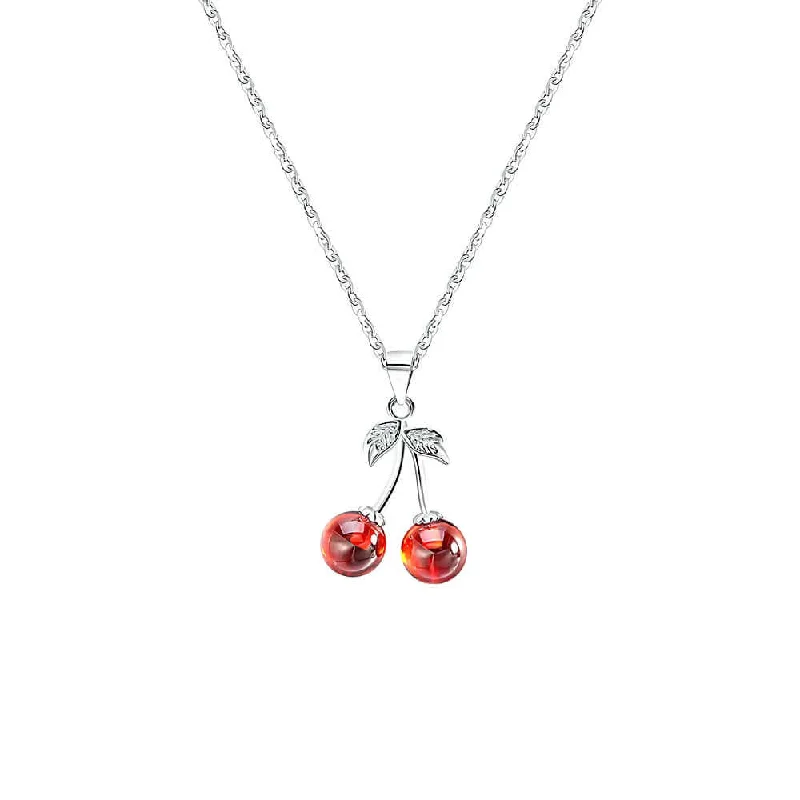 Beautiful necklaces and pendants with moon and star charms for a dreamy effect-925 Silver Red Agate Cherry Pendant Necklace