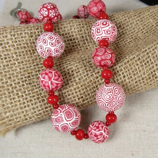 Necklaces and pendants with crescent moon designs for a celestial and mystical feel-Red & White Handmade Fair Trade Bead Necklace