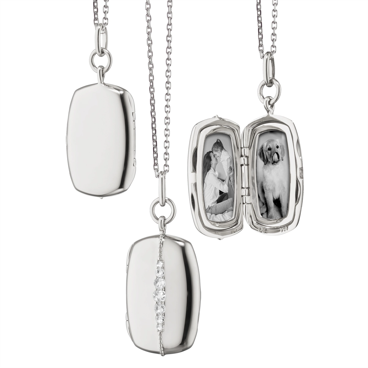 Best necklaces and pendants with floral designs for a feminine and elegant feel-Monica Rich Kosann Sterling Silver Rectangle Locket Necklace with Rose Cut White Sapphire