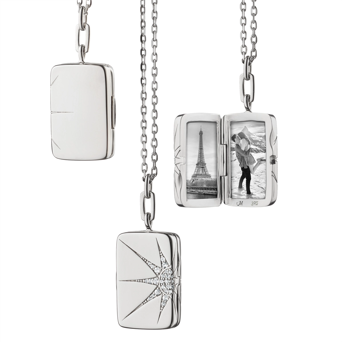 Best necklaces and pendants with gemstone clusters for a bold and colorful effect-Monica Rich Kosann Sterling Silver Rectangle Elongated Star Locket Necklace with White Sapphire