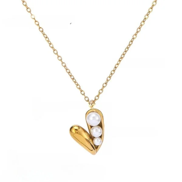 Personalized necklaces and pendants with coordinates for a meaningful location-based gift-Dainty Love Tri Pearl Studed Gold Necklace jltn1141