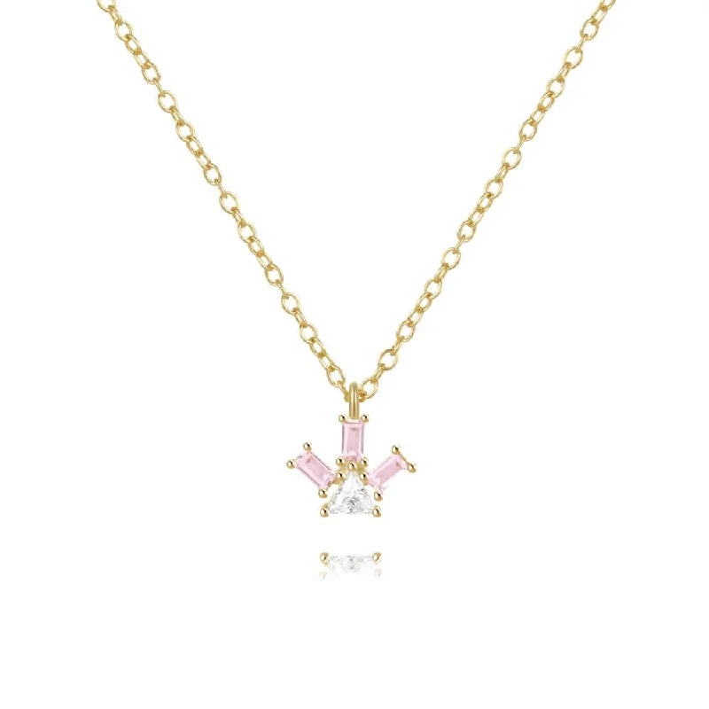 Beautiful necklaces and pendants with butterfly motifs for a whimsical style-Pink Square White Triangle CZ Diamond Necklace