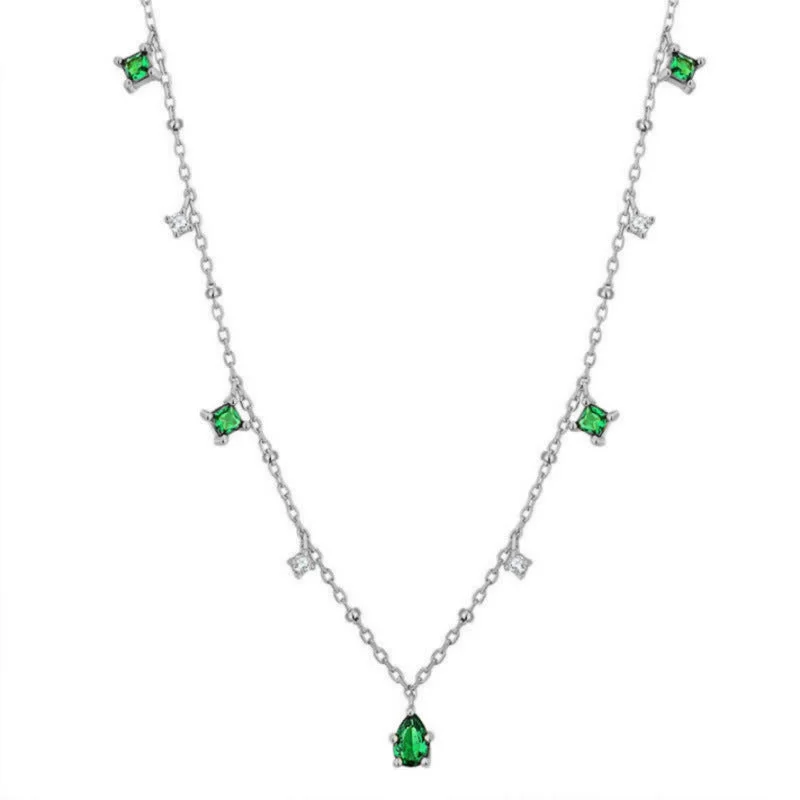 Best necklaces and pendants with emerald gemstones for a rich, sophisticated design-Sterling Silver Necklace with Emerald Green and Clear Crystal Accents – Elegant Minimalist Jewelry jltn0529