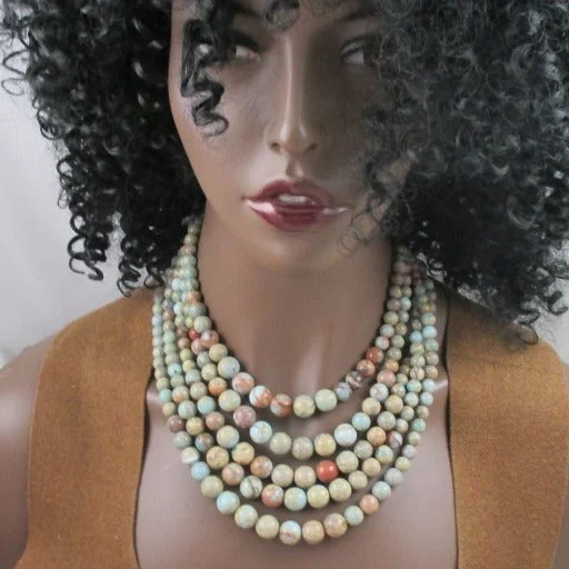 Stunning necklaces and pendants with turquoise and gold for a vibrant, earthy look-MUlti-Strand African Opal Gemstone Statement Necklace