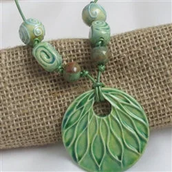 Best necklaces and pendants with seashell designs for a tropical, beachy vibe-Green Pendant Necklace on Long Leather Cord