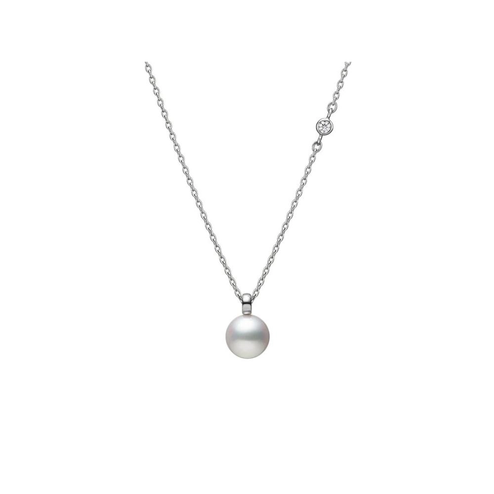 Best necklaces and pendants with intricate filigree for vintage-inspired elegance-Mikimoto 18K White Gold Necklace with Diamond Station & Akoya Pearl Pendant