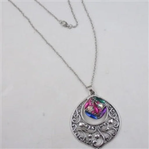 Trendy necklaces and pendants with statement pieces for a bold fashion statement-Rainbow Crystal  & Silver Pendant Necklace