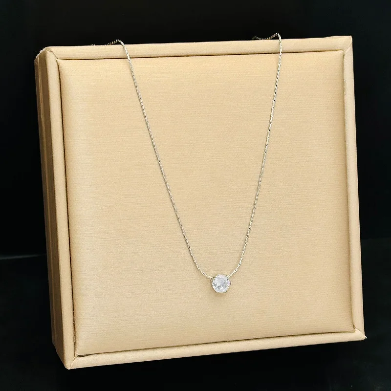 Stylish necklaces and pendants with diamonds for a glamorous and elegant look-Single White Stone Plated Silver Necklace JLTN1278