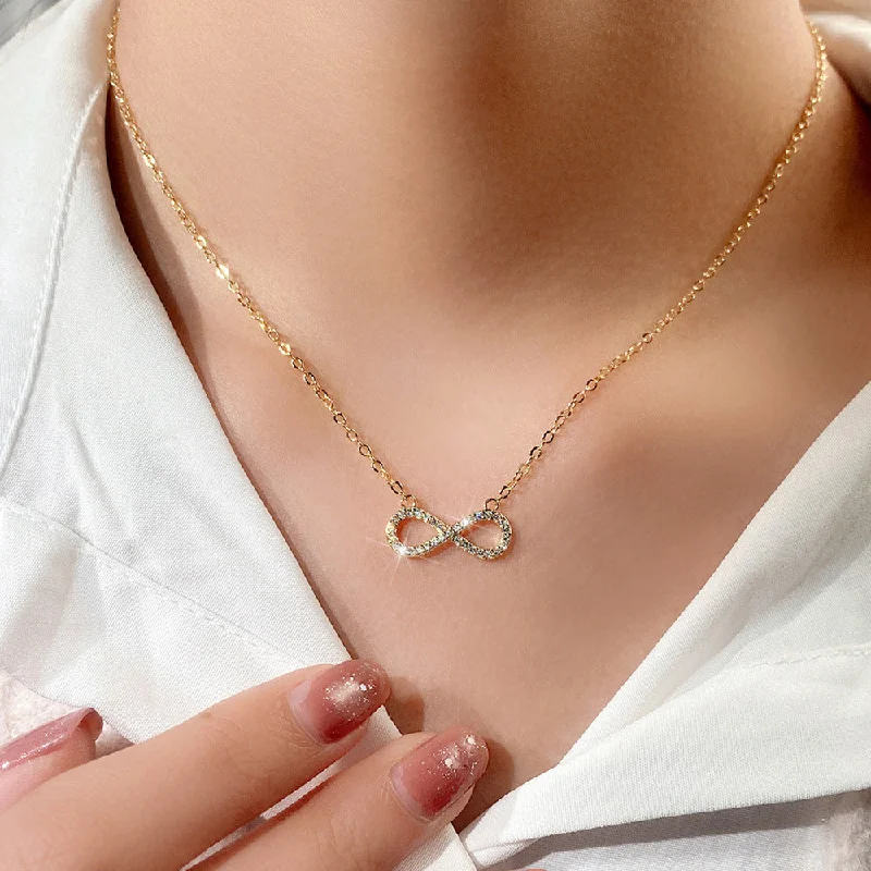 Necklaces and pendants with engraved messages for a deeply personal, sentimental gift-Trendy Infinity Shaped  Stone Inlaid  Gold Necklace JLTN1290