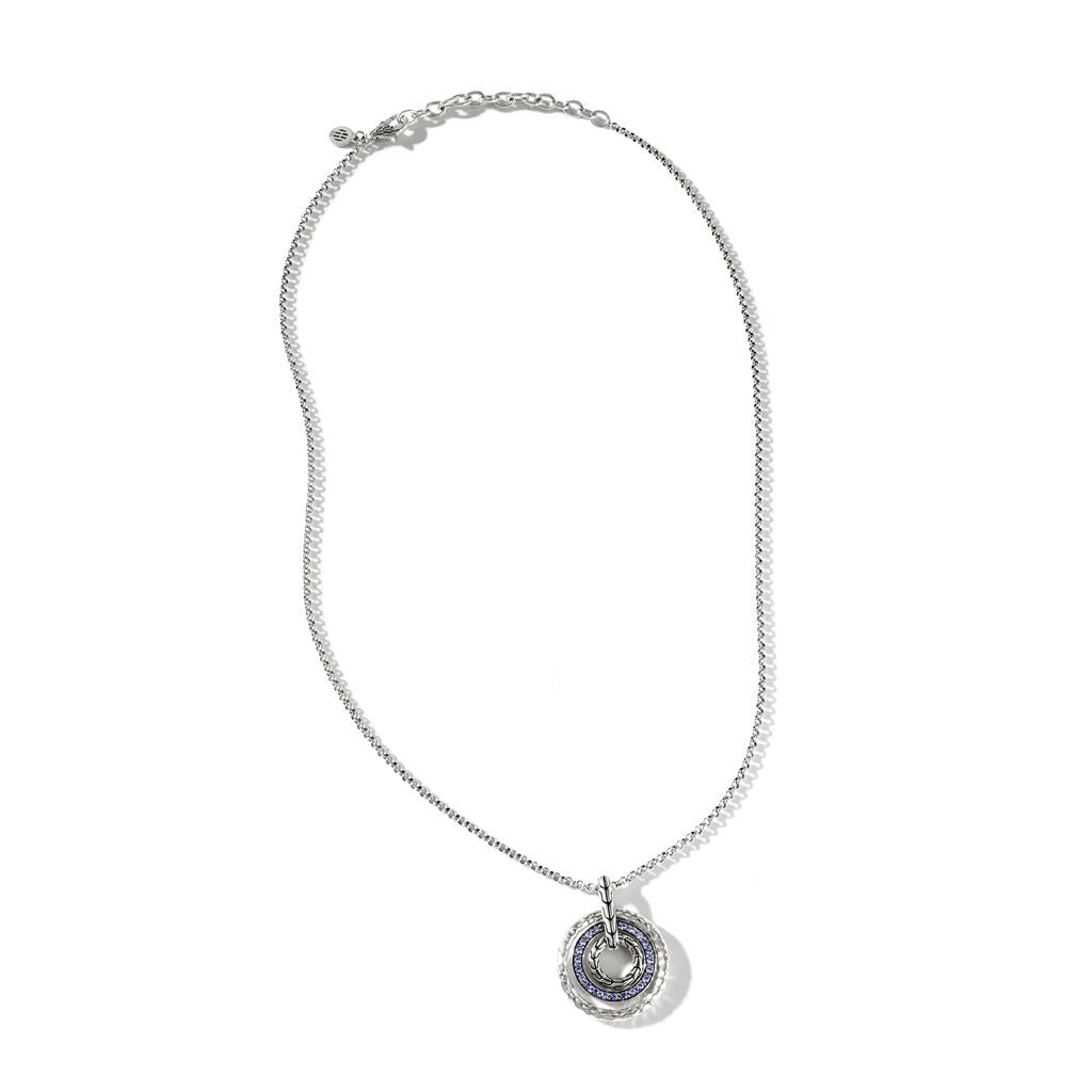 Best necklaces and pendants with seashell designs for a tropical, beachy vibe-John Hardy Classic Chain Sterling Silver Hammered Multi Circle Pendant with Blue Sapphire on a 2mm Mini Rolo Chain Necklace, 18-20 inch