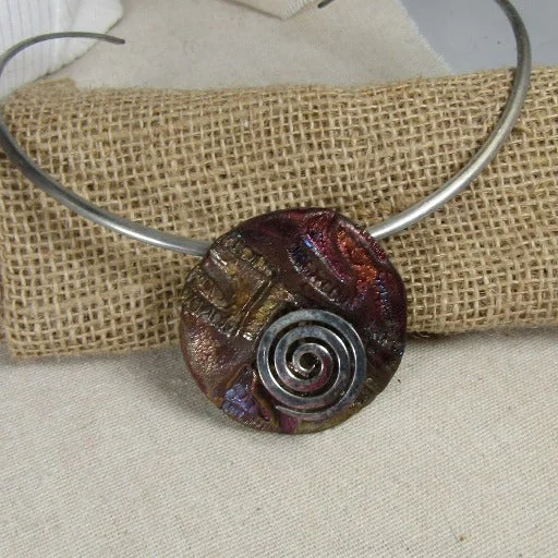 Necklaces and pendants with diamond pendants for a luxurious sparkling effect-Handmade Multi Colored Raku Artisan Pendant on Silver Choker