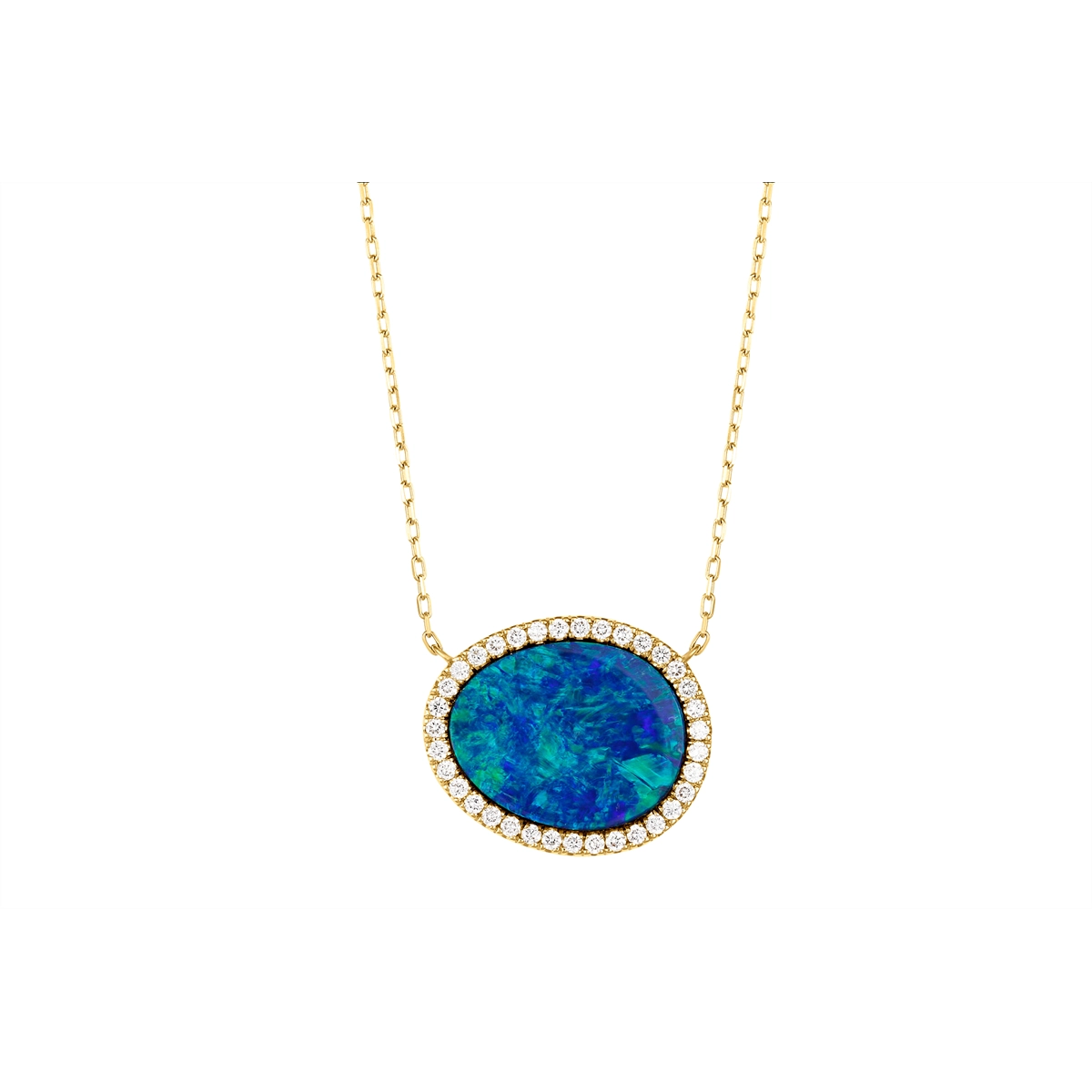 Stunning necklaces and pendants with jade gemstones for a calming green hue-14K Yellow Gold Opal Necklace with Diamonds and Chain