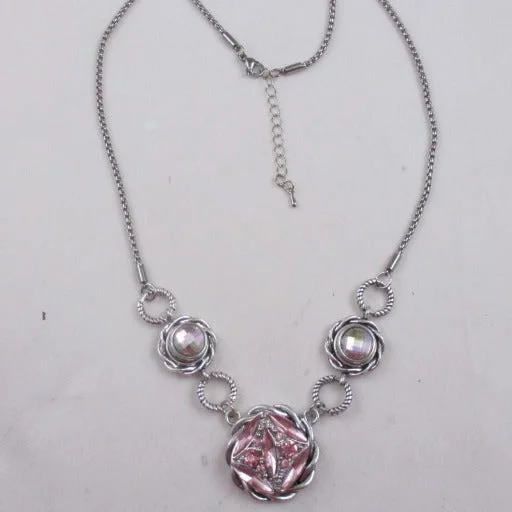 Best necklaces and pendants with statement designs for a fashionable accessory-Pink  & AB Crystal Pendant Necklace