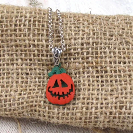 Best necklaces and pendants with vintage lockets for a nostalgic, sentimental look-Jack-O-Lantern Charm Child's Pendant Necklace