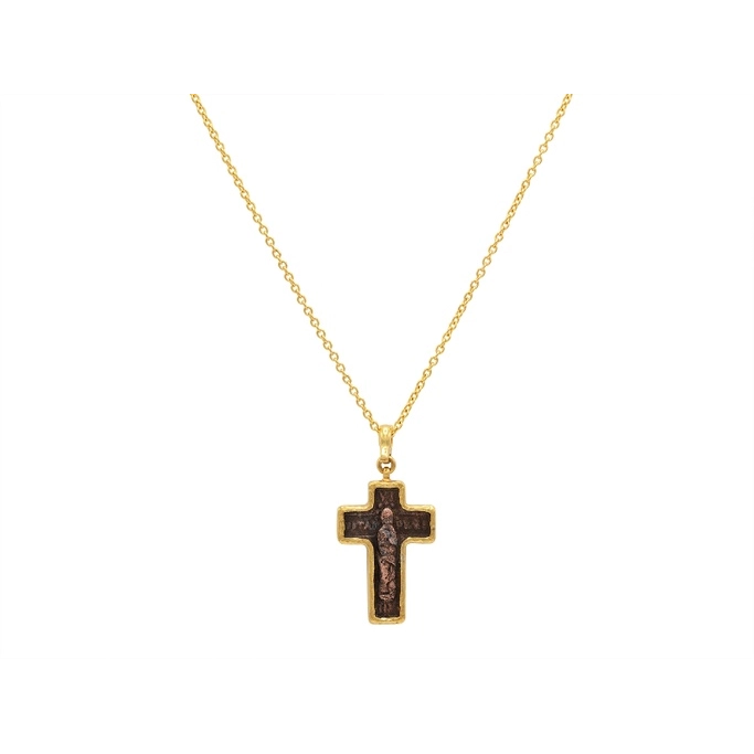 Trendy necklaces and pendants with statement pieces for a bold fashion statement-Gurhan One-of-a-Kind 24K Yellow Gold Bronze Cross Pendant with 22K Yellow Gold Chain and 18K Clasp