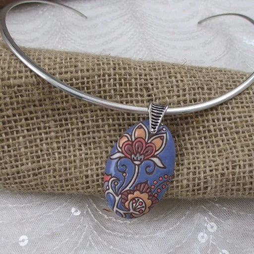 Beautiful necklaces and pendants with butterfly motifs for a whimsical style-Handmade Periwinkle & Melon Pendant on Silver Neck Wire Flower Style