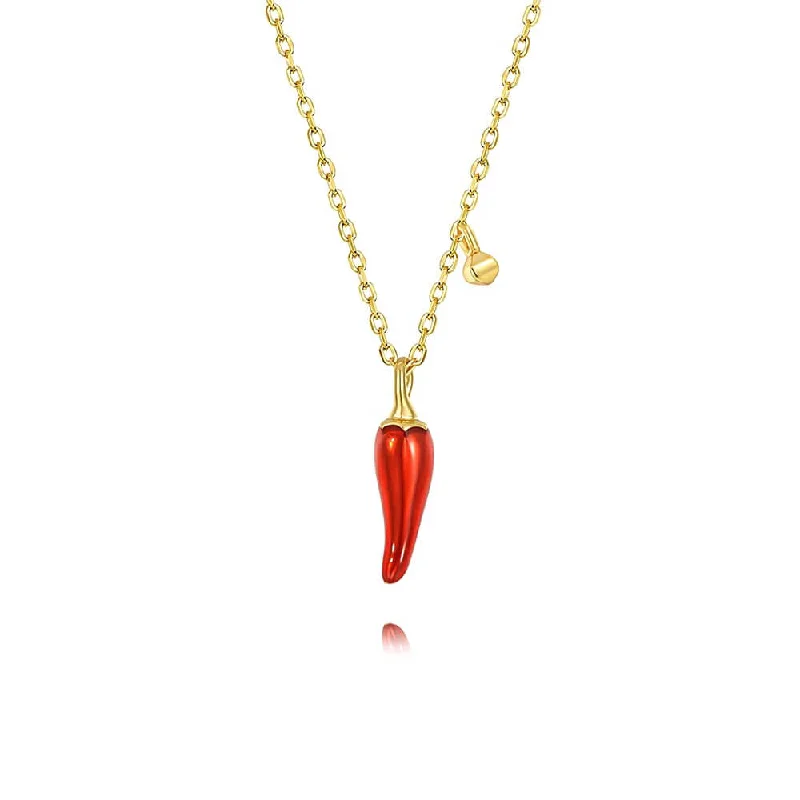 Unique necklaces and pendants with engraved messages for a sentimental gift-925 Silver Fire Red Pepper Pendant Necklace