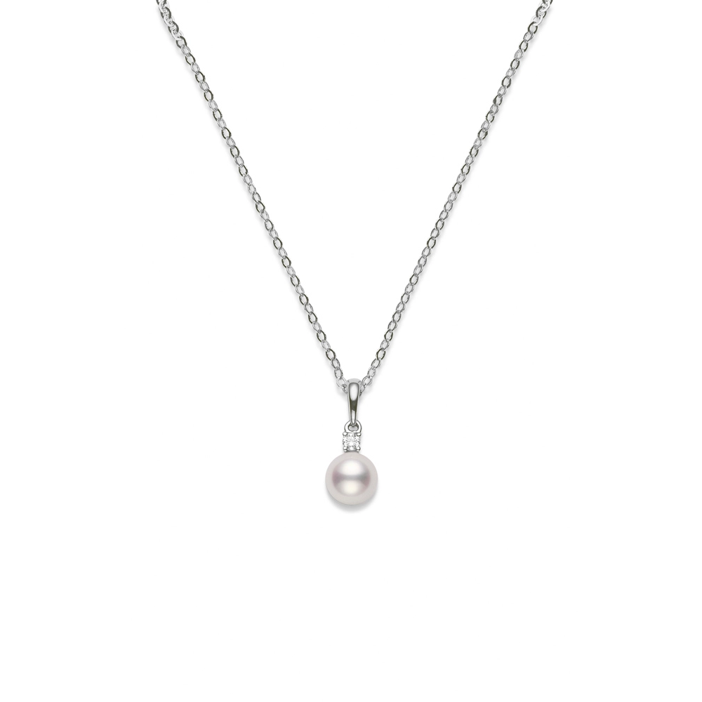 Unique necklaces and pendants with tree of life motifs for nature-inspired elegance-Mikimoto 18K White Gold Necklace with Cultured White Pearl & Diamond Pendant