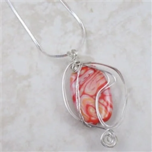 Unique necklaces and pendants with tree of life motifs for nature-inspired elegance-Handmade Red Artisan Wire Wrap Pendant on Silver Chain Necklace