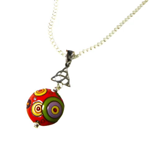 Best necklaces and pendants with matching rings for a coordinated jewelry set-Red Green & Purple Artisan Bead Pendant Necklace