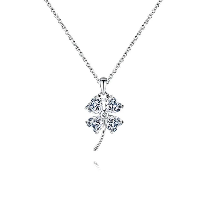 Elegant necklaces and pendants with gold chains for a chic, timeless appearance-925 Silver Heart CZ Diamond Four Leaf Clover Necklace