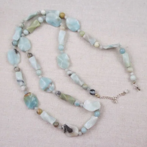 Necklaces and pendants with enamel accents for a colorful, eye-catching appearance-Large Bead Amazonite Big Bold Long Necklace