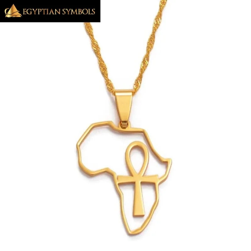 Best necklaces and pendants with gemstone clusters for a bold and colorful effect-Africa Map and Ankh Necklace