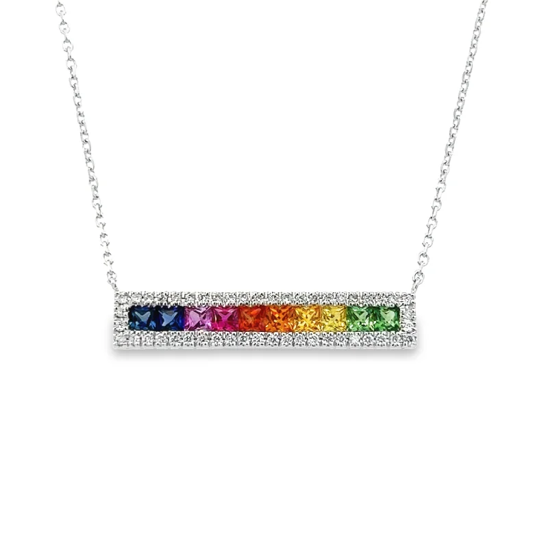 Beautiful necklaces and pendants with natural stones for an earthy, organic vibe-Horizontal Rainbow Sapphire Bar Pendant