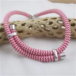 Beautiful necklaces and pendants with geometric shapes for a modern, artistic design-Pink Candy Striped Cotton Rope Cord  Necklace Uniquely Different Style