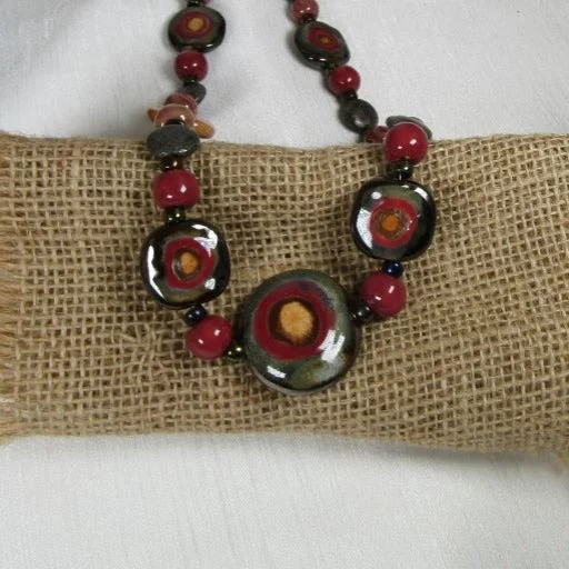 Best necklaces and pendants with heart-shaped designs for a romantic look-Maroon & Black  Kazuri Necklace Fair Trade Beads