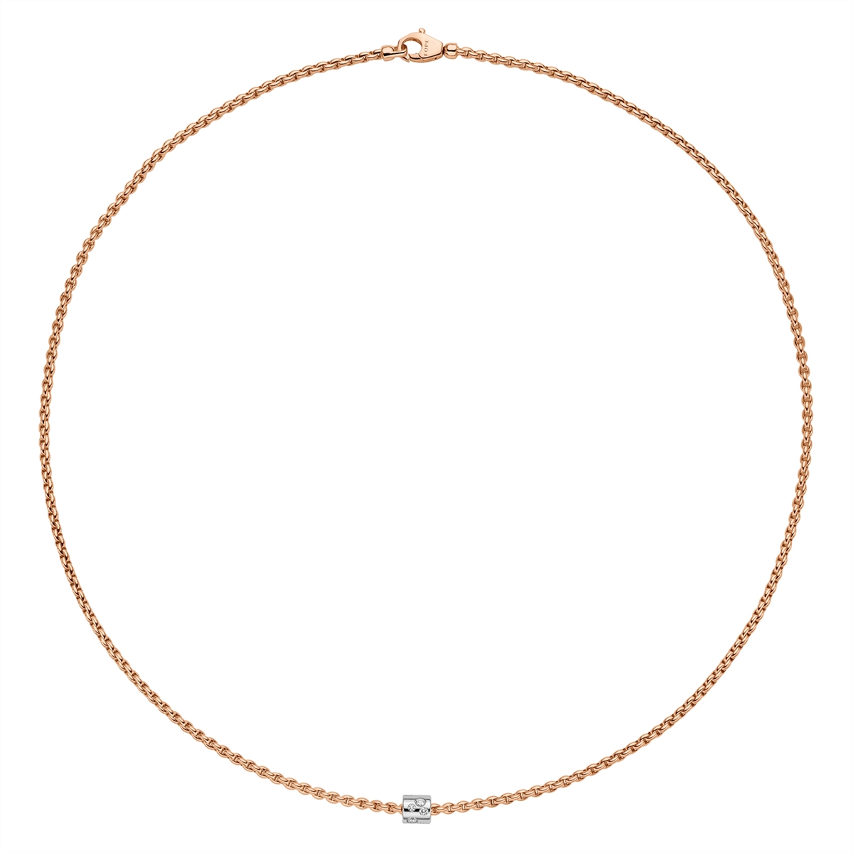 Simple necklaces and pendants with bar pendants for a sleek modern design-Fope 18K Rose Gold Aria Collection Necklace with White Gold Diamond Rondel, 17 inch