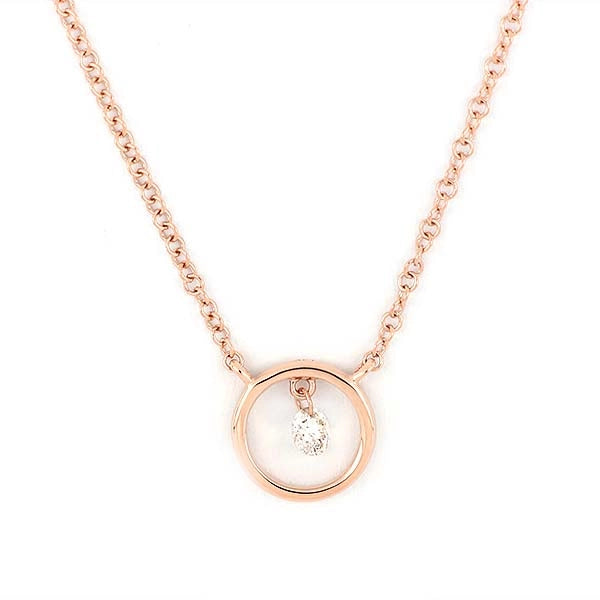 Stunning necklaces and pendants with amethyst gemstones for a calming effect-14K Rose Gold Circle Necklace with Diamond