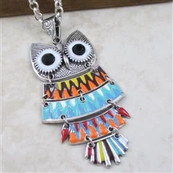 Best necklaces and pendants with heart-shaped lockets for a sentimental keepsake-Fun Colorful Hoot Owl Pendant on  Aluminum Chain Necklace