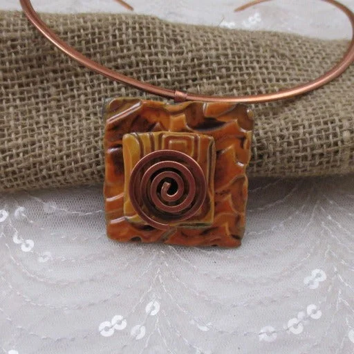 Best necklaces and pendants with heart-shaped designs for a romantic look-Orange  Choker Necklace Handmade  Raku Pendant Copper Neck Ring