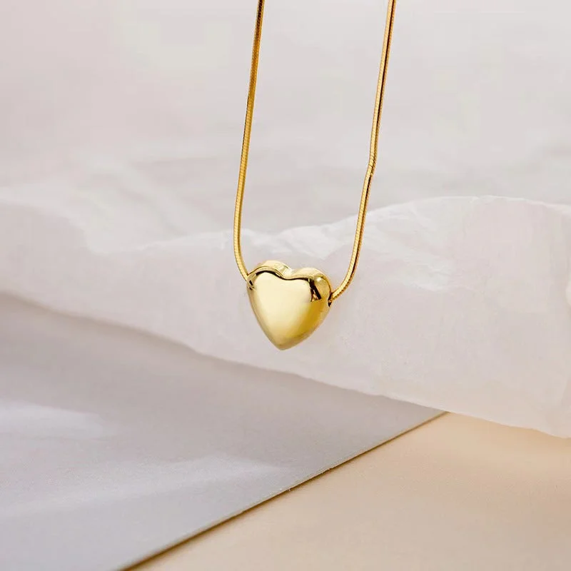 Best necklaces and pendants with sterling silver for an affordable yet stylish choice-Trendy Puffed Heart Gold Necklace JLTN1264