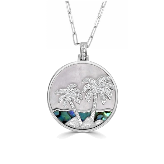 Best necklaces and pendants with heart-shaped designs for a romantic look-Frederic Sage 14K White Gold Palm Tree Pendant Necklace with Diamonds, Abalone and MOP