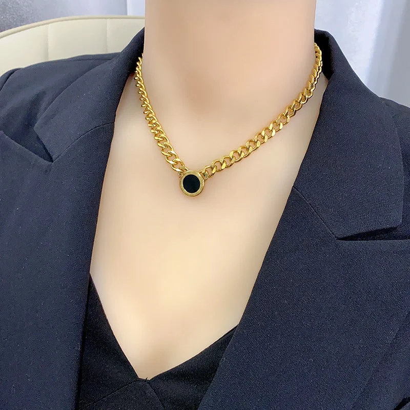 Necklaces and pendants with crescent moon designs for a celestial and mystical feel-Roman Number Double Layer Hollow Clavicle Gold Necklace JLTN1162