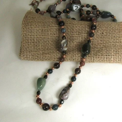 Necklaces and pendants with feather designs for a boho-chic, carefree vibe-Extra Long Necklace in Copper Jasper and Smokey Quartz