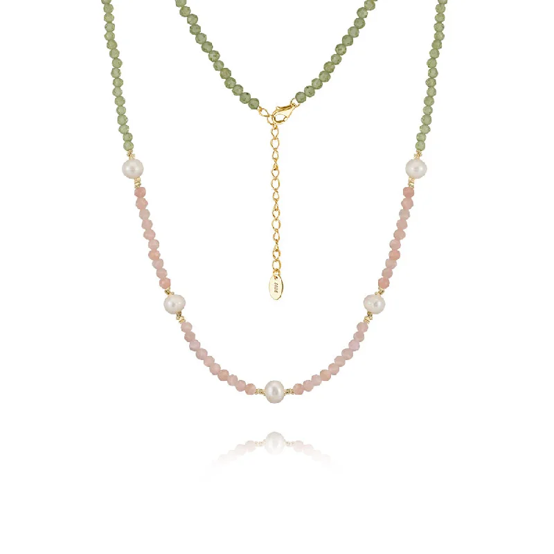 Necklaces and pendants with love knot designs for a romantic, meaningful symbol-925 Silver Peridot Pink Opal Pearl Necklace