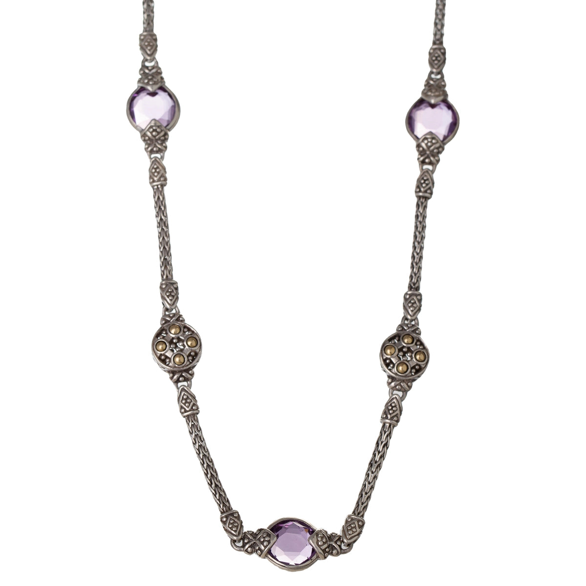 Best necklaces and pendants with glowing moonstone for an ethereal glow-John Hardy Sterling Silver and 18K Gold Amethyst Necklace (Estate)