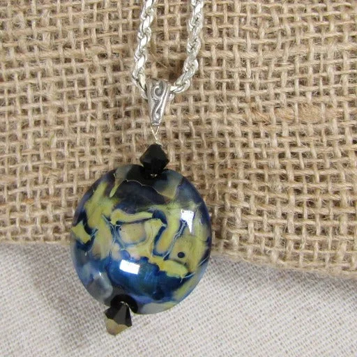 Necklaces and pendants with leaf-shaped designs for an earthy, organic feel-Handmade Artisan Glass Bead Navy Pendant Necklace