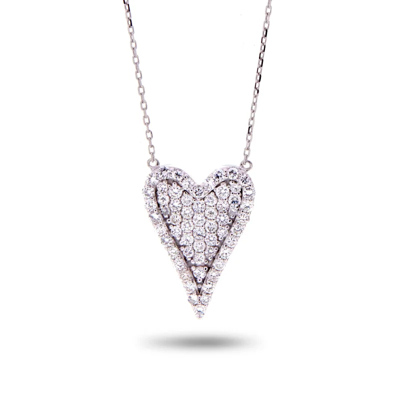 Necklaces and pendants with engraved messages for a deeply personal, sentimental gift-Pave Diamond Heart Necklace