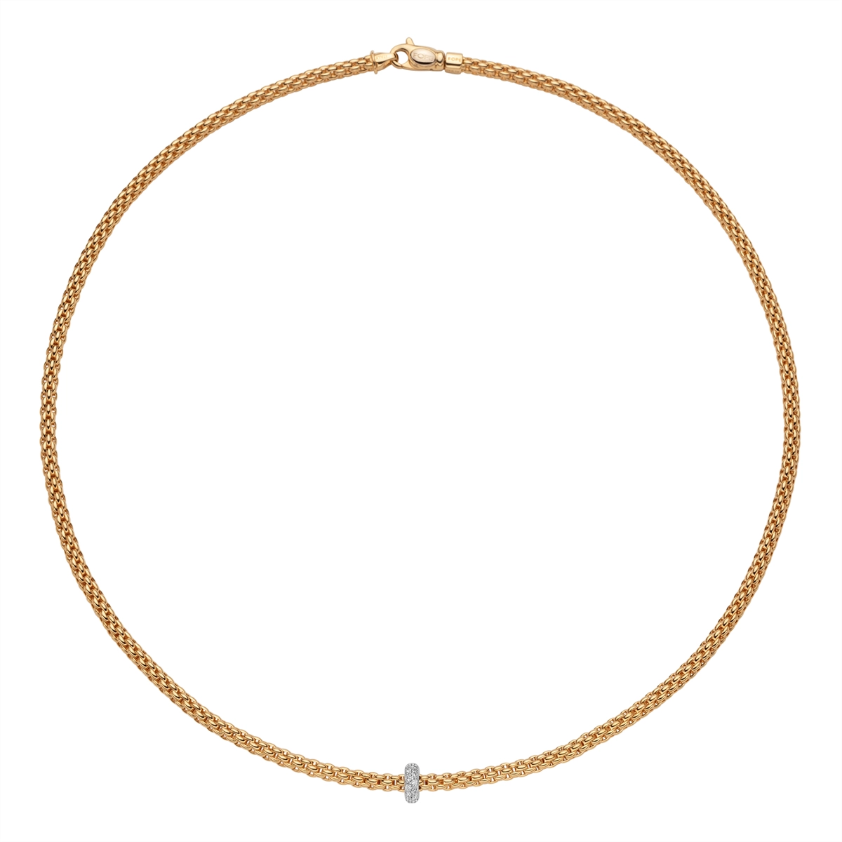 Necklaces and pendants with ocean-inspired designs for a refreshing, beachy feel-Fope 18K Yellow and White Gold Prima Collection Necklace with Diamond Rondel, 17 inch