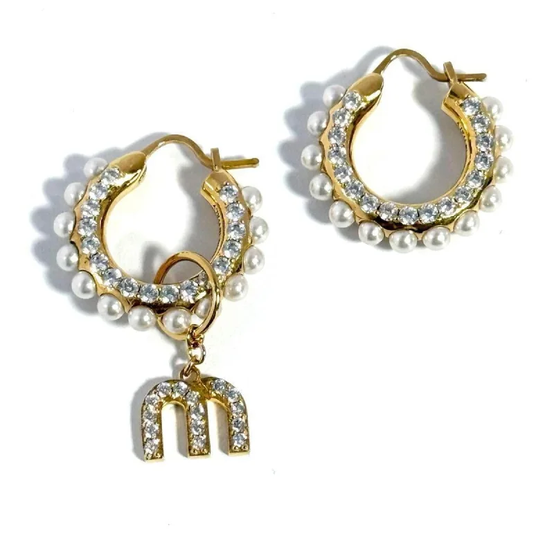 Drop Earrings with Chevron Designs -Miu Miu Artificial ivory Metal Rhinestone Drop Earrings (Pre-Owned)