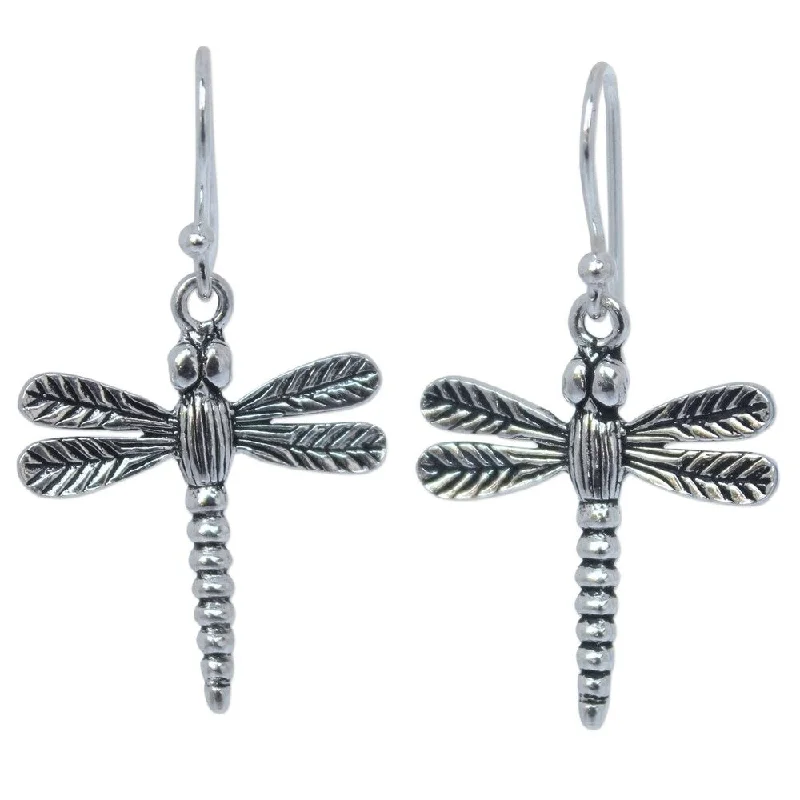 Crystal and Pearl Drop Earrings for Glamour -Handmade Mekong Dragonflies Sterling Silver Dangle Earrings (Thailand)