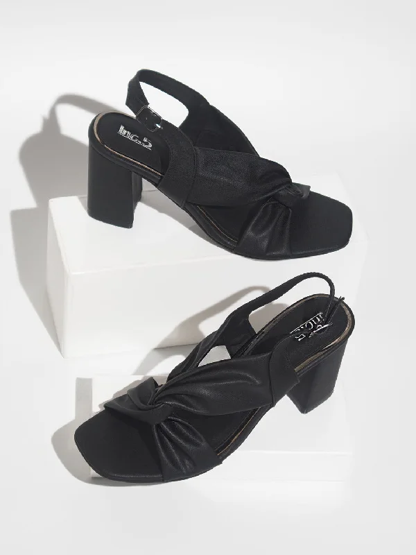 Comfortable sandals for men with slip-resistant soles and adjustable straps for comfort-Women Black Solid Block Heels