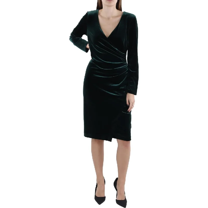 A-line Dresses for Flattering -Lauren Ralph Lauren Womens Velvet Knee-Length Cocktail And Party Dress