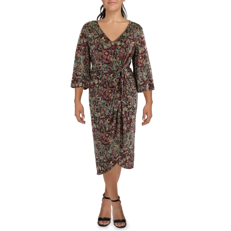 Maxi Dresses for Elegant Style -Lauren Ralph Lauren Womens Floral Print Tea Length Wrap Dress