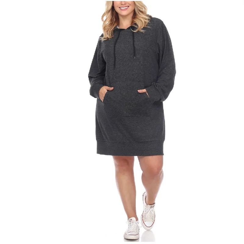 Evening Dresses for Formal Events -White Mark Womens Plus Hoodie Above Knee Sweatshirt Dress