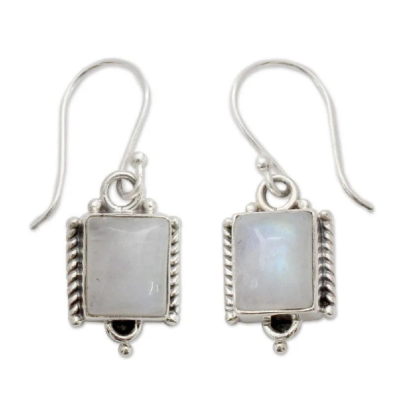 Gold Drop Earrings for Women -Handmade Sterling Silver 'Mystic Sky' Moonstone Earrings (India)